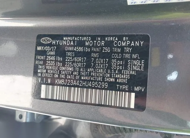 KM8J23A42HU495299 2017 2017 Hyundai Tucson- SE 9