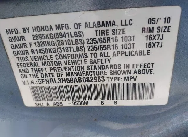 5FNRL3H58AB082983 2010 2010 Honda Odyssey- EX 9