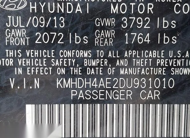 KMHDH4AE2DU931010 2013 2013 Hyundai Elantra- Gls 9