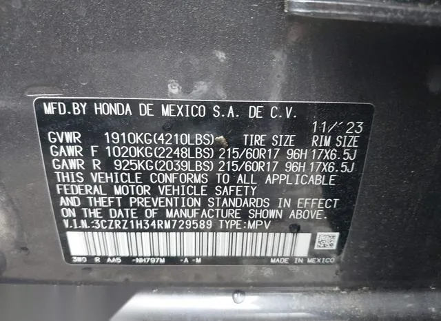 3CZRZ1H34RM729589 2024 2024 Honda HR-V- 2Wd Lx 9