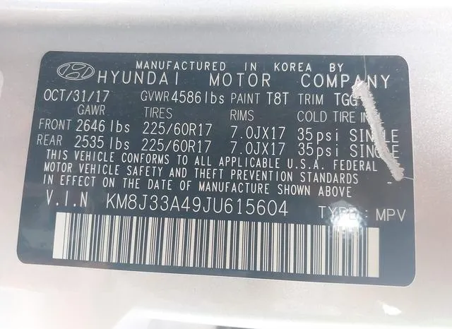 KM8J33A49JU615604 2018 2018 Hyundai Tucson- Sel 9