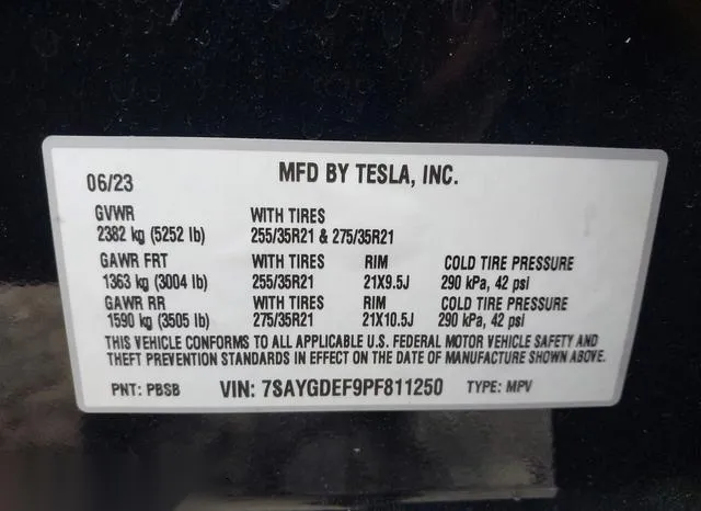 7SAYGDEF9PF811250 2023 2023 Tesla Model Y- Awd/Performance D 9