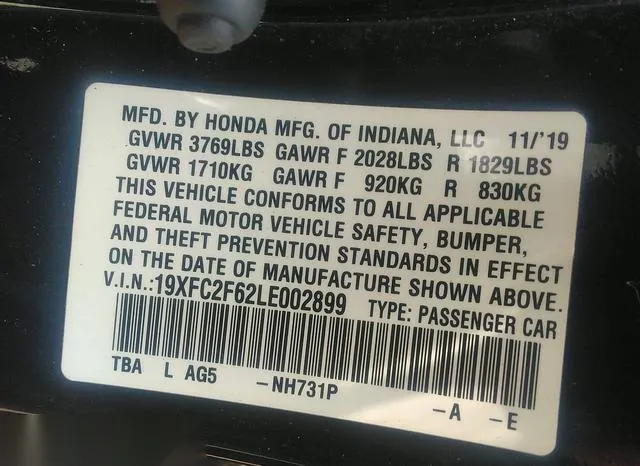 19XFC2F62LE002899 2020 2020 Honda Civic- LX 9