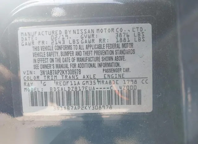 3N1AB7AP2KY308978 2019 2019 Nissan Sentra- SV 9