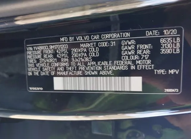 YV4BR0CL9M1701203 2021 2021 Volvo XC90- T8 Recharge Inscription 9