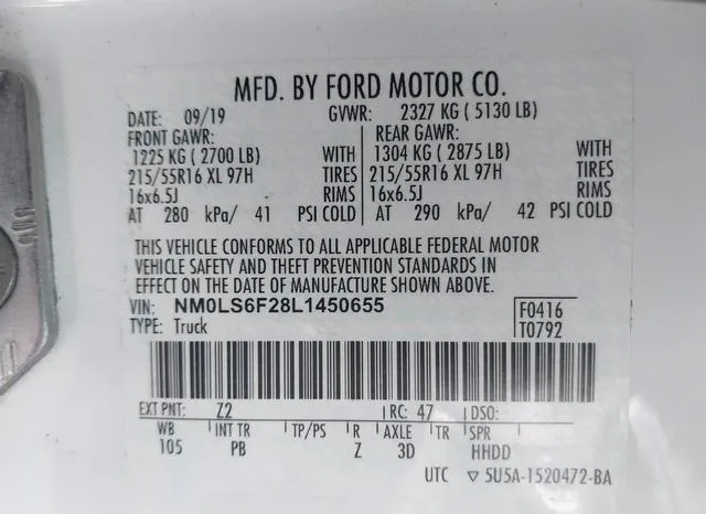 NM0LS6F28L1450655 2020 2020 Ford Transit- Connect Xlt 9