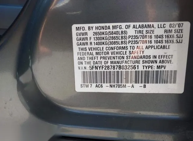 5FNYF28787B032561 2007 2007 Honda Pilot- Ex-L 9