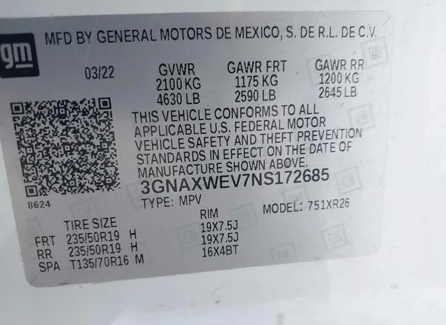 3GNAXWEV7NS172685 2022 2022 Chevrolet Equinox- Awd Rs 9