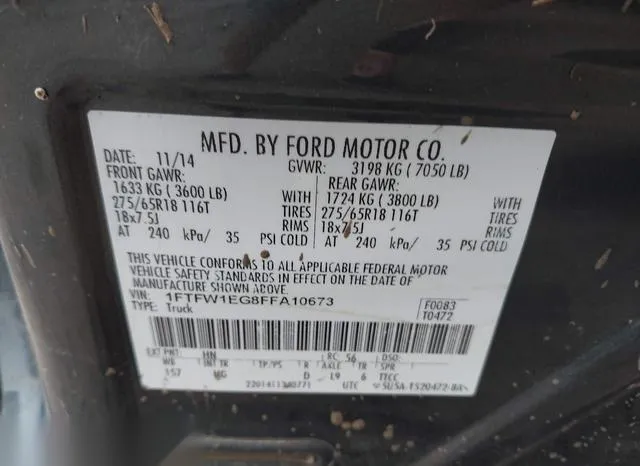 1FTFW1EG8FFA10673 2015 2015 Ford F-150- Lariat 9