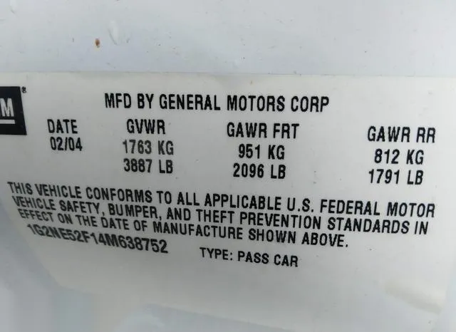 1G2NE52F14M638752 2004 2004 Pontiac Grand- Am SE 9