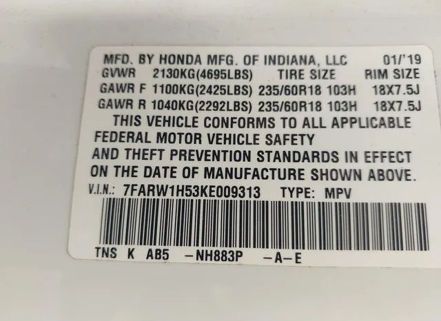 7FARW1H53KE009313 2019 2019 Honda CR-V- EX 9