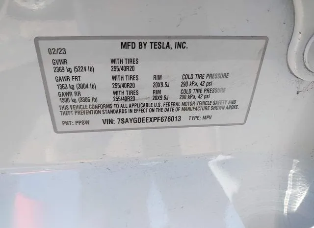 7SAYGDEEXPF676013 2023 2023 Tesla Model Y- Awd/Long Range Du 9