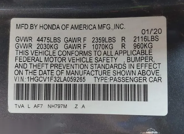 1HGCV1F32LA059265 2020 2020 Honda Accord- Sport 9