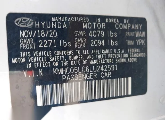 KMHC05LC6LU242591 2020 2020 Hyundai Ioniq- Hybrid Limited 9