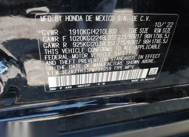 3CZRZ1H33PM714059 2023 2023 Honda HR-V- 2Wd Lx 9