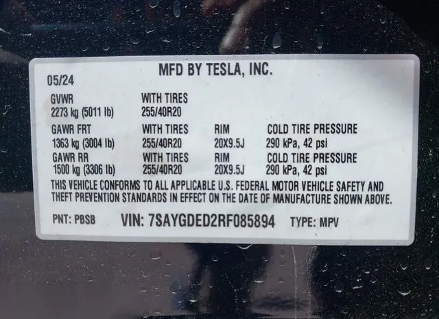 7SAYGDED2RF085894 2024 2024 Tesla Model Y- Long Range/Rwd 9