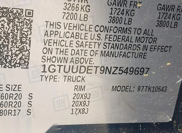 1GTUUDET9NZ549697 2022 2022 GMC Sierra- 1500 4Wd  Short Box 9