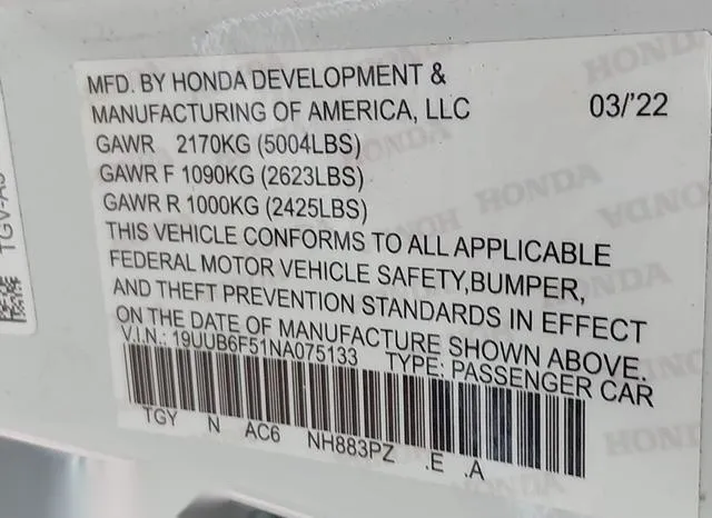 19UUB6F51NA002053 2022 2022 Acura TLX- A-Spec Package 9