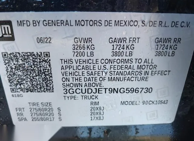 3GCUDJET9NG596730 2022 2022 Chevrolet Silverado 1500- 4Wd  S 9