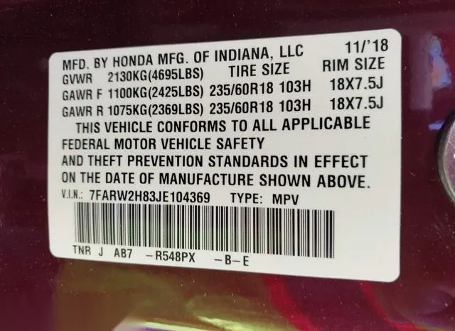 7FARW2H83JE104369 2018 2018 Honda CR-V- Ex-L/Ex-L Navi 9