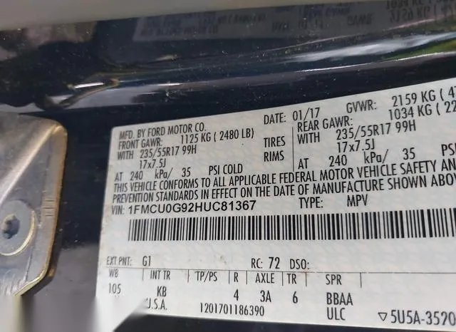 1FMCU0G92HUC81367 2017 2017 Ford Escape- SE 9