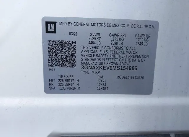 3GNAXKEV9MS154986 2021 2021 Chevrolet Equinox- Fwd Lt 9