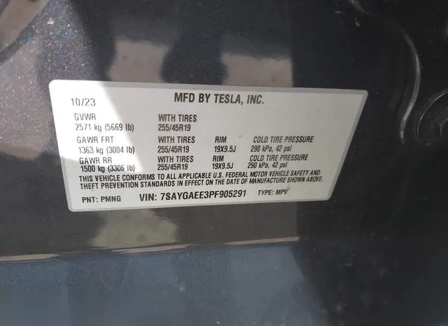 7SAYGAEE3PF905291 2023 2023 Tesla Model Y- Awd/Long Range D 9