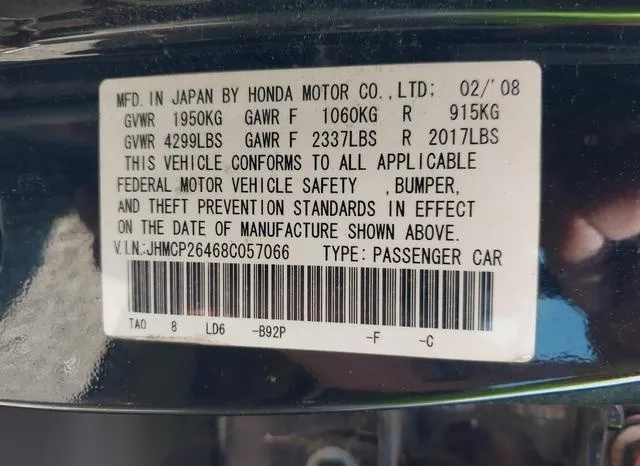 JHMCP26468C057066 2008 2008 Honda Accord- 2-4 Lx-P 9