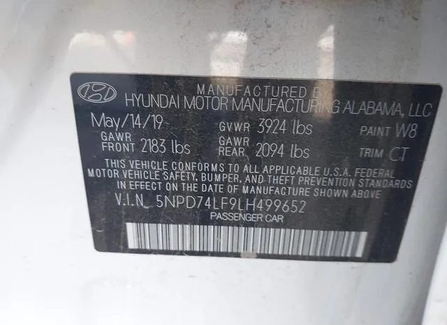 5NPD74LF9LH499652 2020 2020 Hyundai Elantra- SE 9