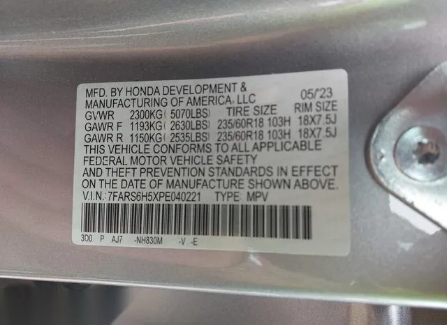 7FARS6H5XPE040221 2023 2023 Honda CR-V- Hybrid Sport 9