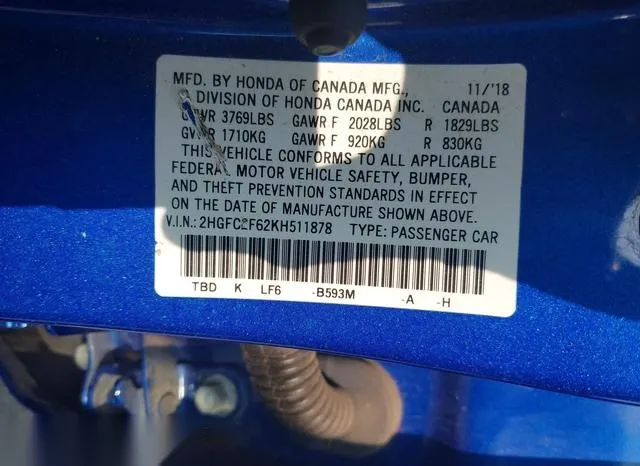 2HGFC2F62KH511878 2019 2019 Honda Civic- LX 9