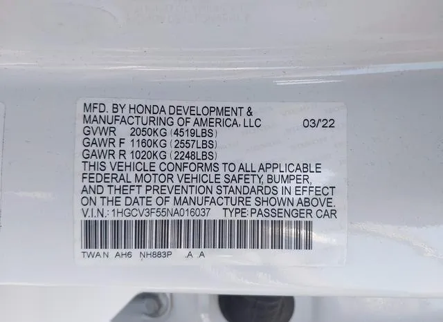 1HGCV3F55NA016037 2022 2022 Honda Accord- Hybrid Ex-L 9