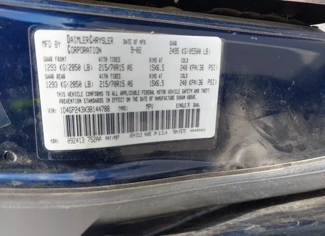 1D4GP243X3B144788 2003 2003 Dodge Grand Caravan- SE 9