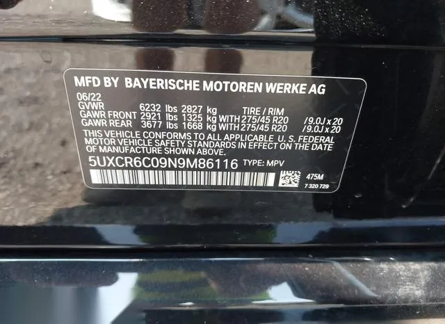 5UXCR6C09N9M86116 2022 2022 BMW X5- Xdrive40I 9