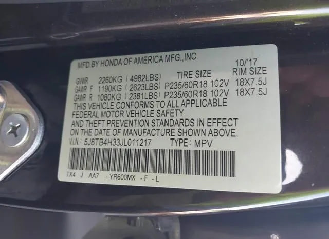 5J8TB4H33JL011217 2018 2018 Acura RDX- Acurawatch Plus Package 9