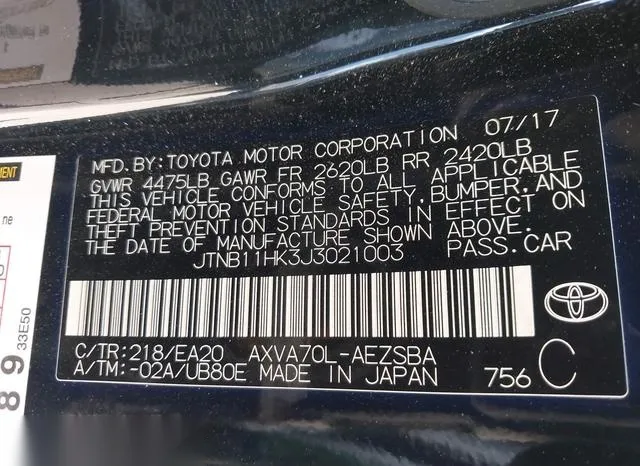 JTNB11HK3J3021003 2018 2018 Toyota Camry- SE 9