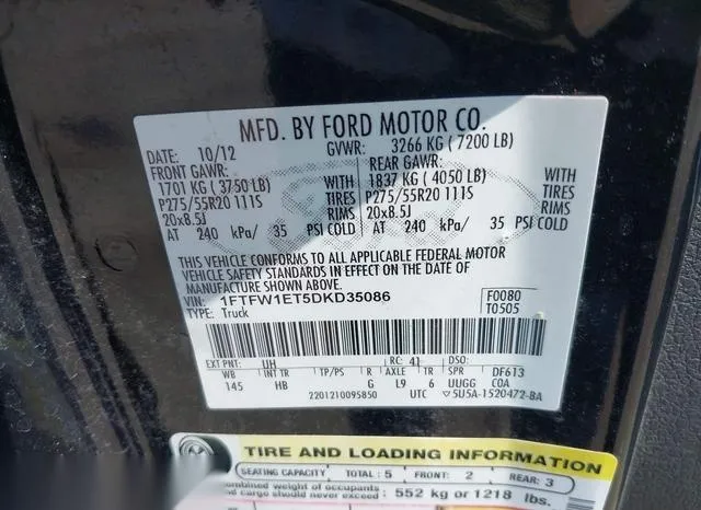 1FTFW1ET5DKD35086 2013 2013 Ford F-150- Lariat 9