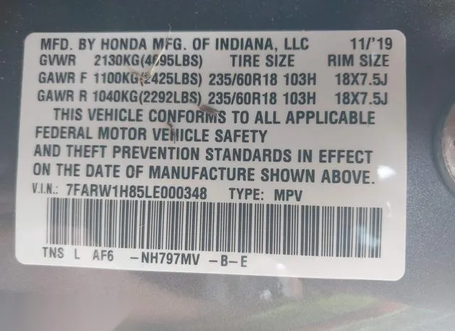 7FARW1H85LE000348 2020 2020 Honda CR-V- 2Wd Ex-L 9