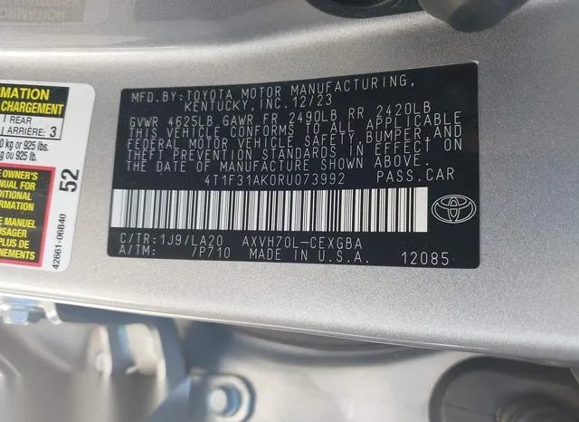 4T1F31AK0RU073992 2024 2024 Toyota Camry- Hybrid Xle 9