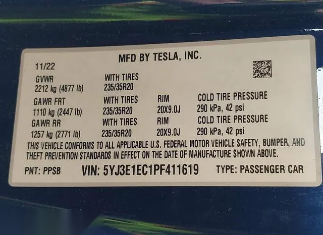 5YJ3E1EC1PF411619 2023 2023 Tesla Model 3- Performance Dual  9