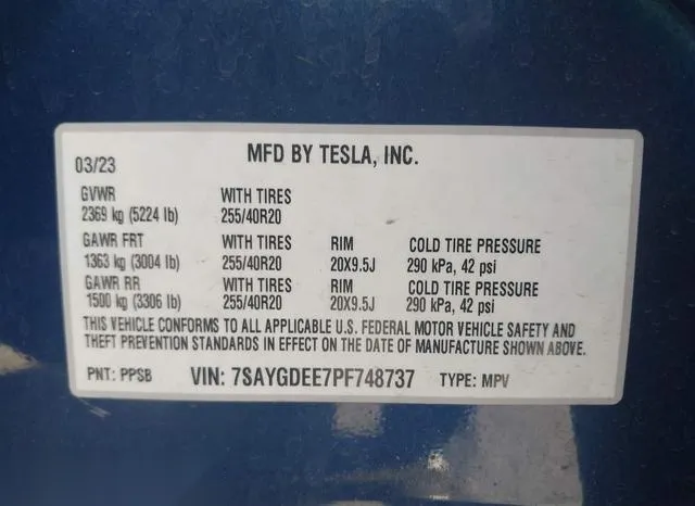 7SAYGDEE7PF748737 2023 2023 Tesla Model Y- Awd/Long Range D 9