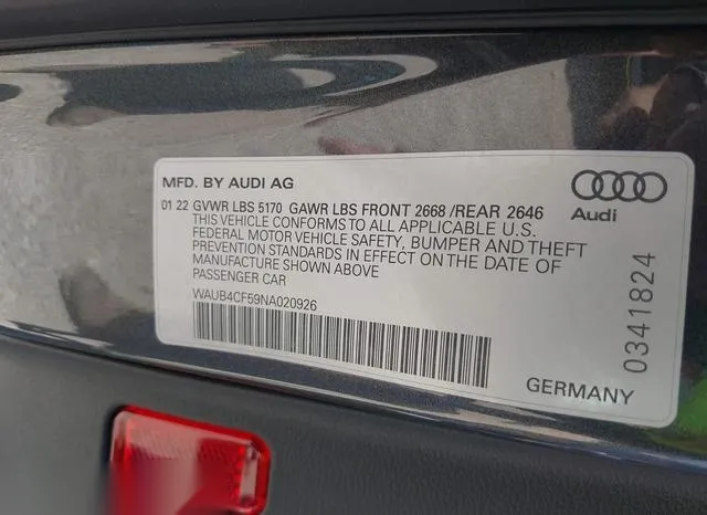 WAUB4CF59NA020926 2022 2022 Audi S5- Sportback Prestige Tfsi 9