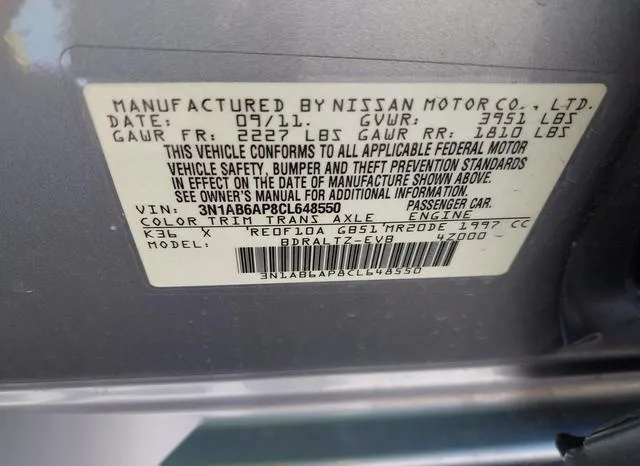 3N1AB6AP8CL648550 2012 2012 Nissan Sentra- 2-0 S 9