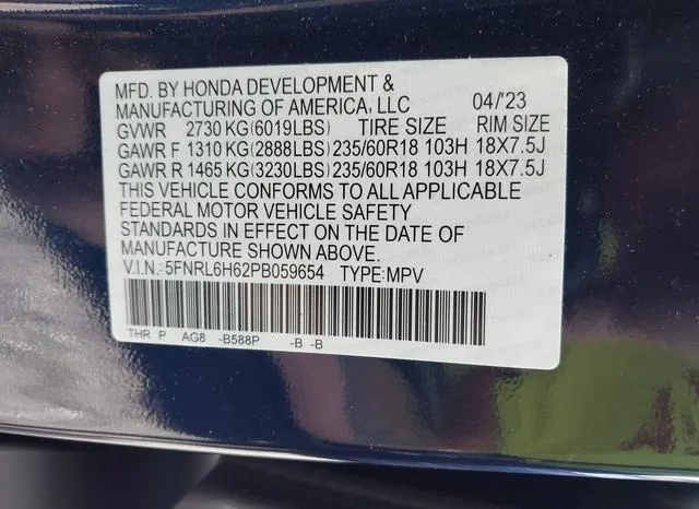 5FNRL6H62PB059654 2023 2023 Honda Odyssey- Ex-L 9