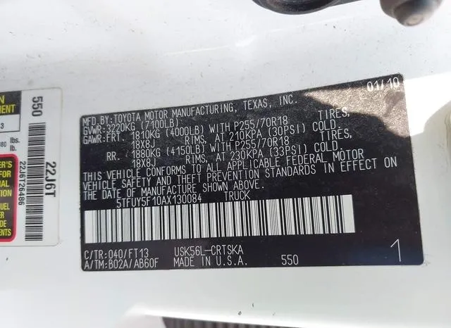 5TFUY5F10AX130084 2010 2010 Toyota Tundra- Grade 5-7L V8 9