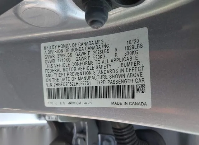 2HGFC2F62LH597761 2020 2020 Honda Civic- LX 9