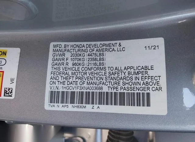 1HGCV1F3XNA003688 2022 2022 Honda Accord- Sport 9