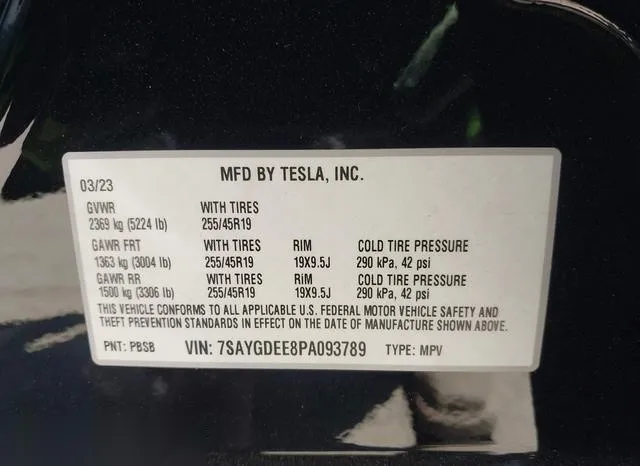 7SAYGDEE8PA093789 2023 2023 Tesla Model Y- Awd/Long Range Du 9