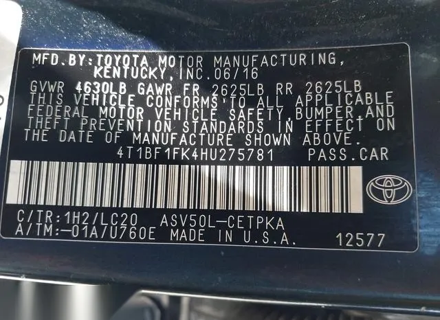 4T1BF1FK4HU275781 2017 2017 Toyota Camry- Xse 9