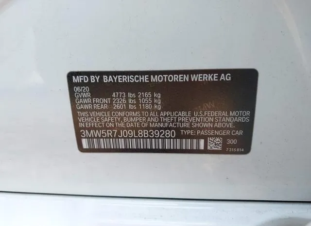 3MW5R7J09L8B39280 2020 2020 BMW 3 Series- 330I Xdrive 9